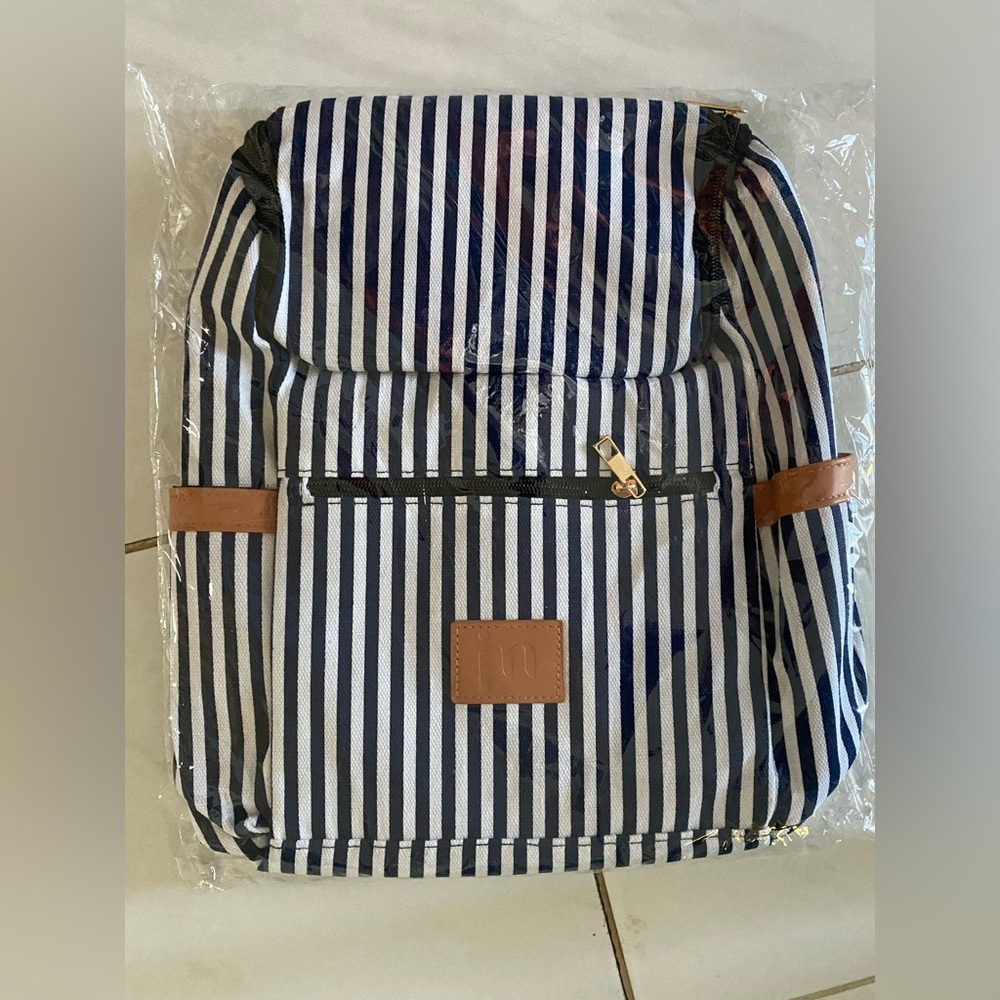JESSICA MOORE : Brand New White/ Blue Stripes backpack no tags